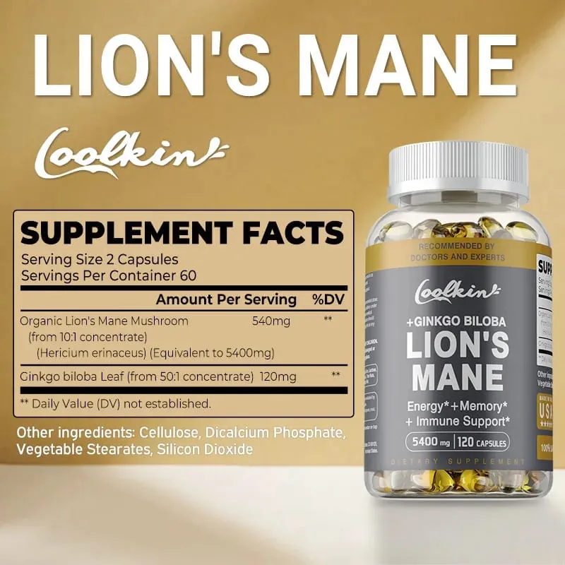 Lion's Mane Mushroom Capsules - Ondersteunt de gezondheid van de hersenen, verbetert de mentale helderheid en verbetert het geheugen en de concentratie — image 2