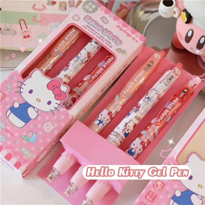 Genuine 3Pcs Kawaii Sanrio 0.5mm Gel Pens Cute Hello Kitty Cinnamoroll Kuromi Black Pen School Student Stationery Supplies Gifts — image 2