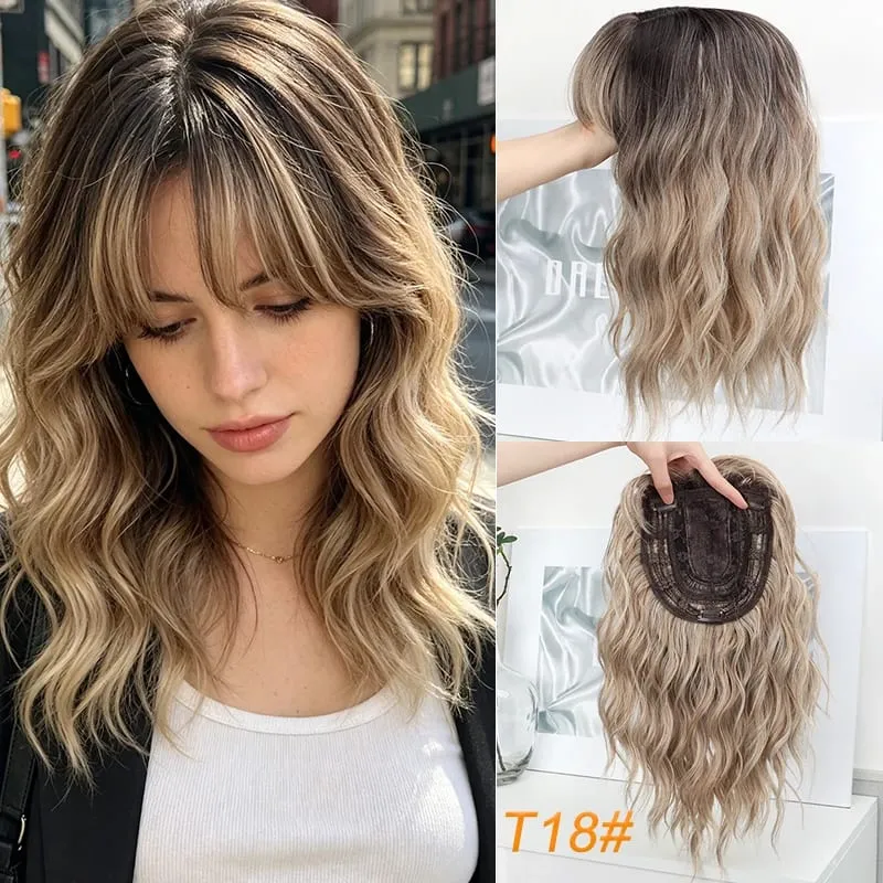 14Inch Synthetic Short Wave Curly Topper Hair Extension Invisible Coverage & Built-in Bangs for Women Daily Use Easy to Wear — image 9
