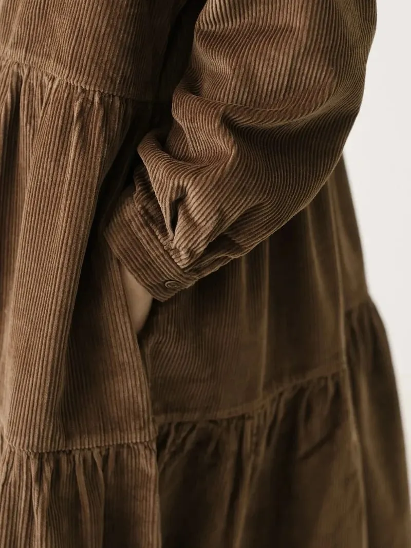 Autumn Winter Corduroy Dress Women Casual Dresses Fashion Female Vestidos Long Sleeve Vintage A-line Dress Women's Dresses — image 6
