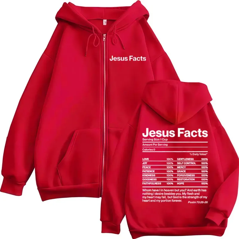 Christian Jesus Facts Bible Verse Zipper Hoodies Men Women Clothing Fashion Hip Hop Zip Up Sweatshirts Oversized Fleece Pullover — image 3