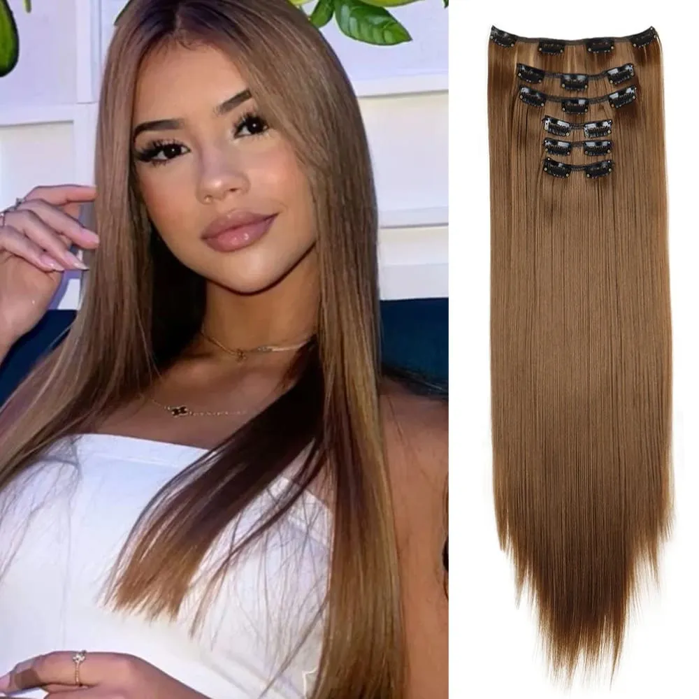 Black Hair Extensions 24"/60cm 6pcs/set Women Long Straight Synthetic Full Head Clip 16 Clips Ombre Heat Resistant Fiber Hair — image 14