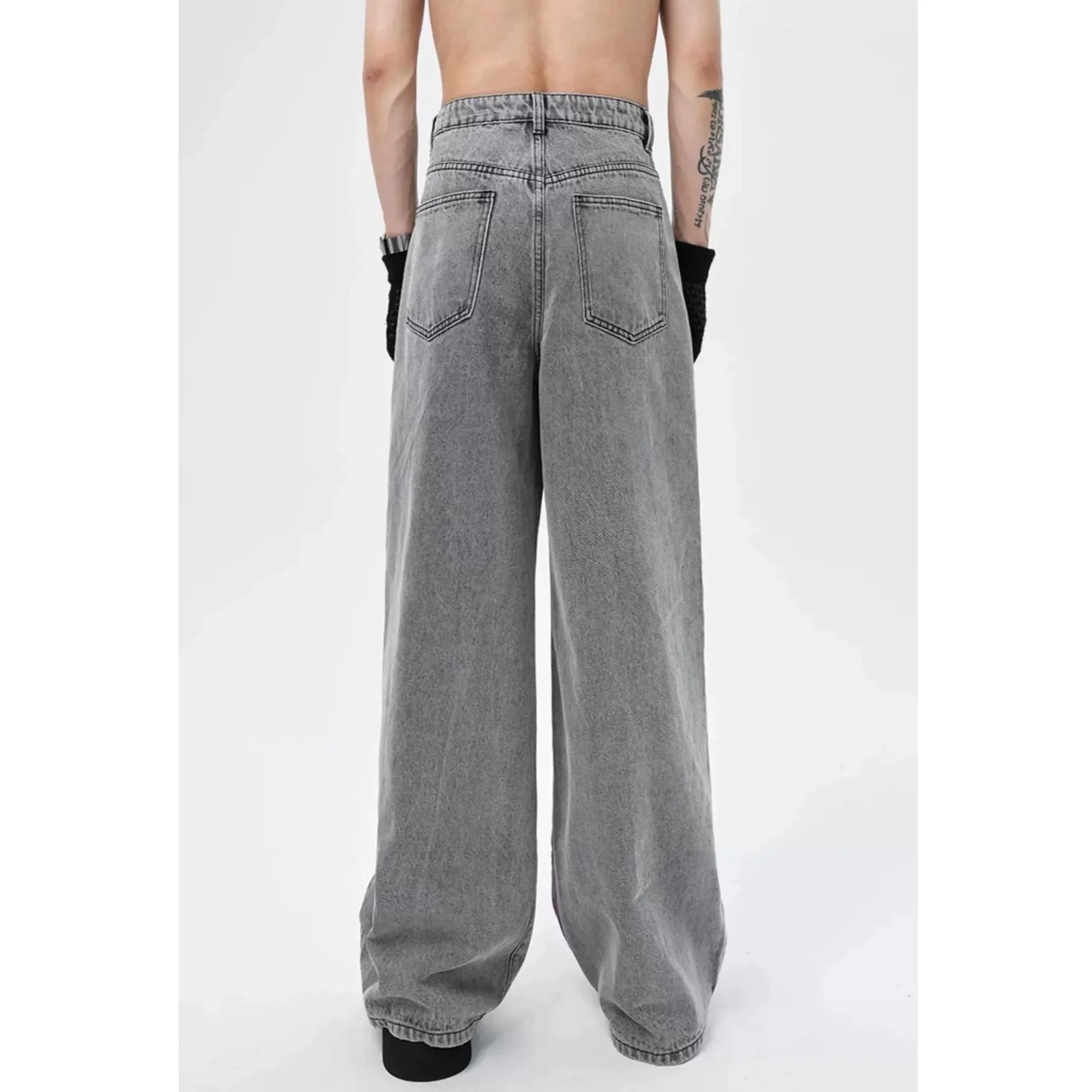 Casual Streetwear Men's Jeans Loose Straight Leg Trousers Pink Gradient Effect Grey Loose Fit Hip Hop Style Four Seasons Pants — image 5
