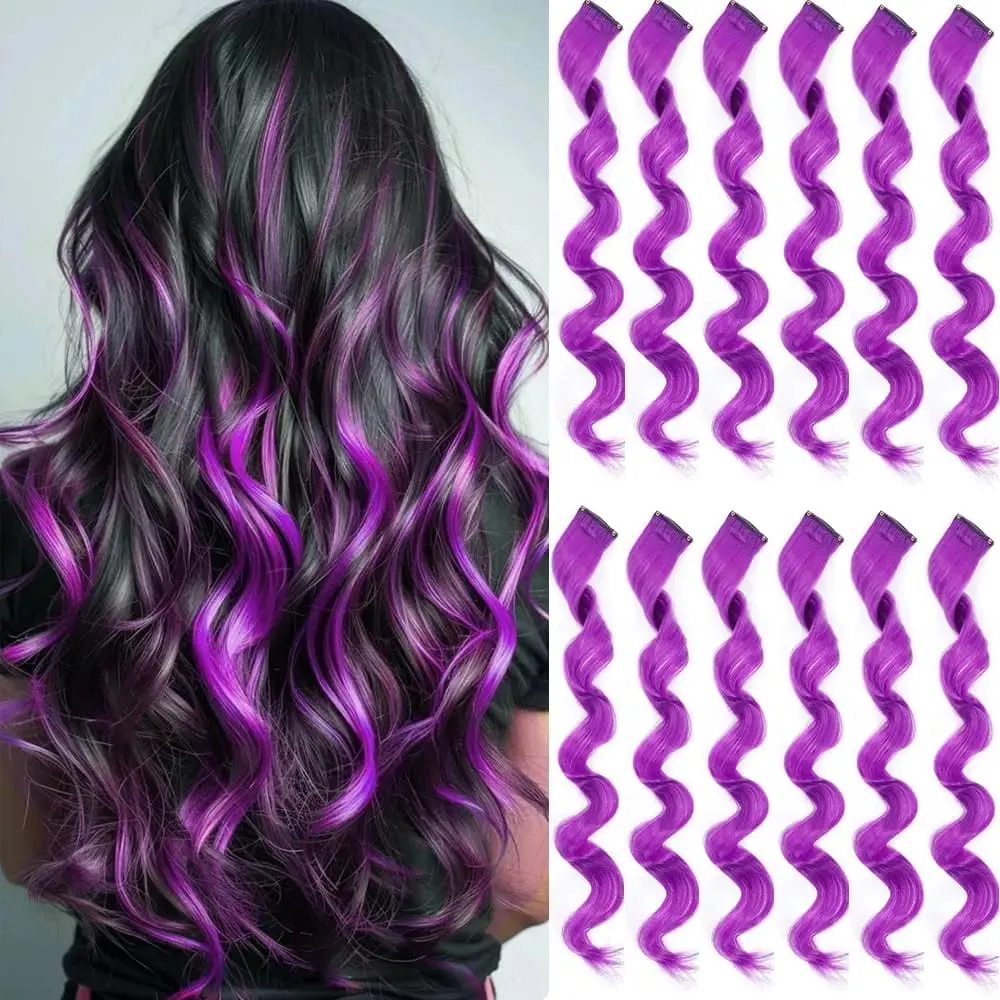 6 Pcs Black Hair Extensions 22 Inch Curly Wavy Colored Hair Colorful Clip in Extensions Highlight Party for Kids Girls Synthetic — image 10