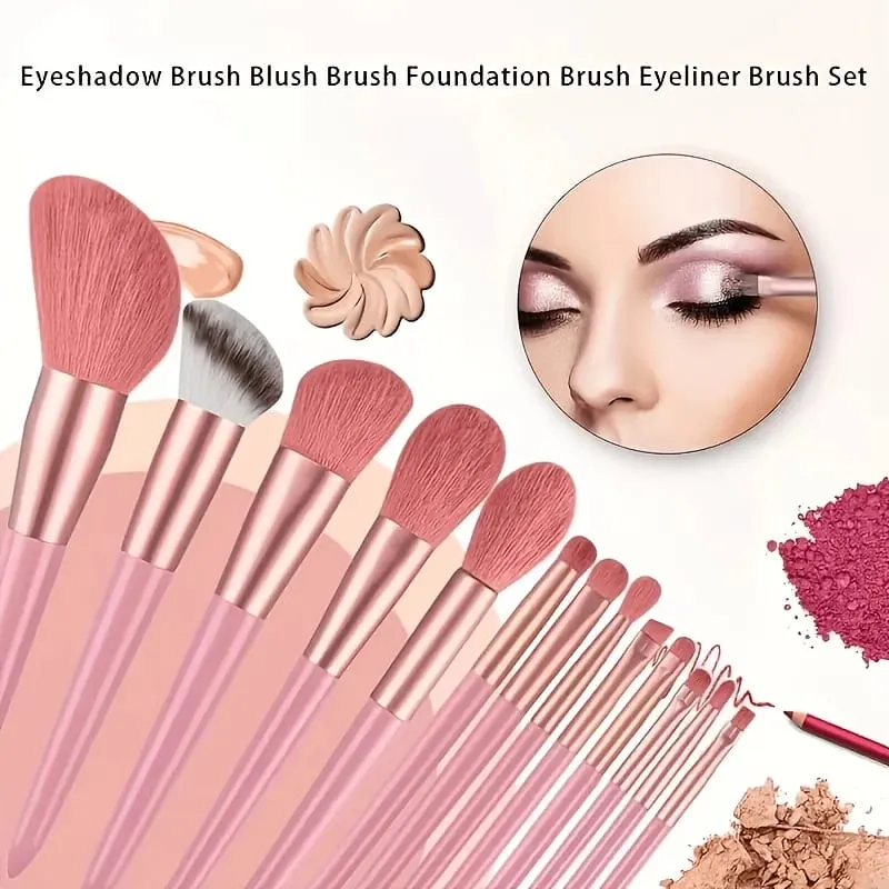 17 Pcs Makeup Brush Set with Sponge - Soft Fluffy Pink Kabuki Brushes for Foundation Powder & Eyeshadow | Beauty Kit