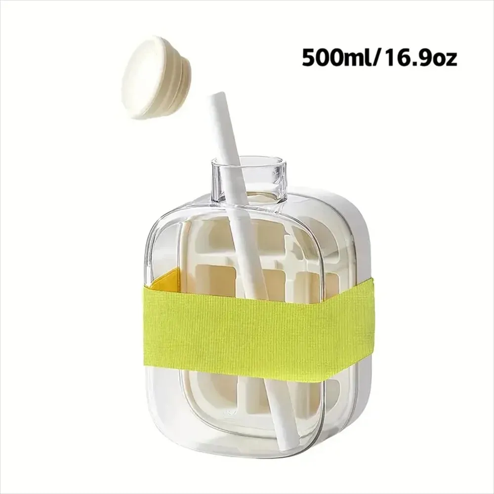Ice Cube Bottle with Straw 2 In 1 Touch-Free Push-Type Ice Cube Making Bottle Easy Release Water Bottle Ice Mold