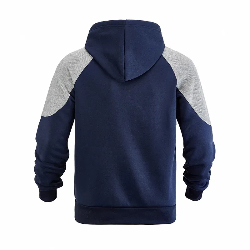 Autumn Winter Men Color Block Raglan Hoodie Textured Chest Panel Drawstring Kangaroo Pocket Loose Casual Streetwear Sweatshirt — image 6