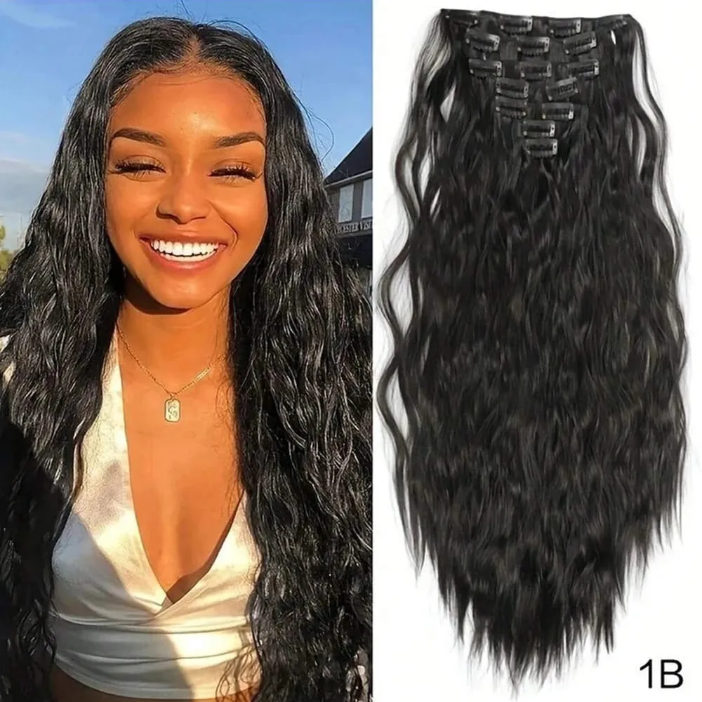 Synthetic Clip In Hair Extensions 7PCS Set Kinky Curly 20inch Long Clip On Hairpiece Style For Women Girls Daily Party