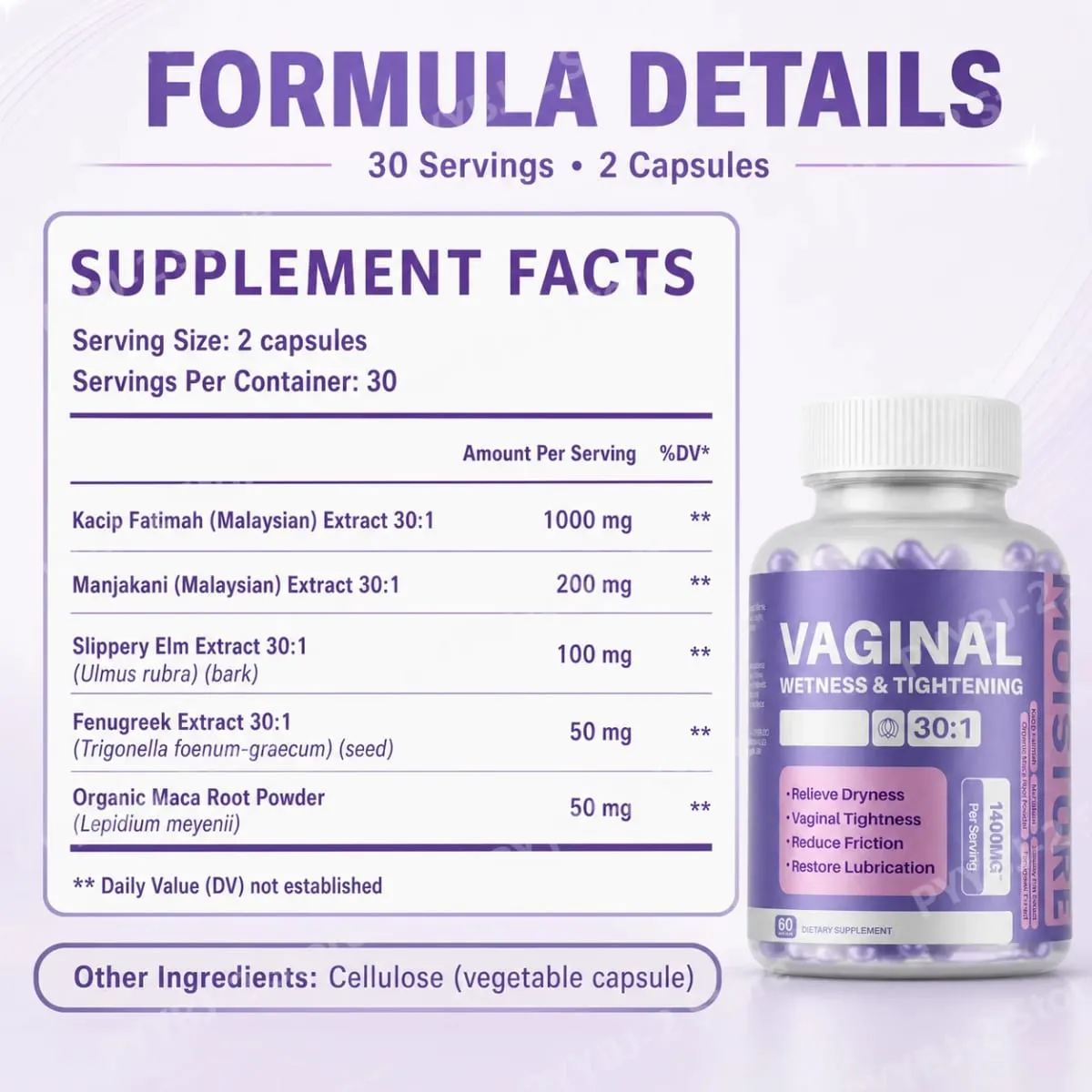 Women Vaginal Tightening Capsule Contain Maca Root & Fenugreek Support Elasticity PH Balance and Intimate Dryness Relief 60count — image 4