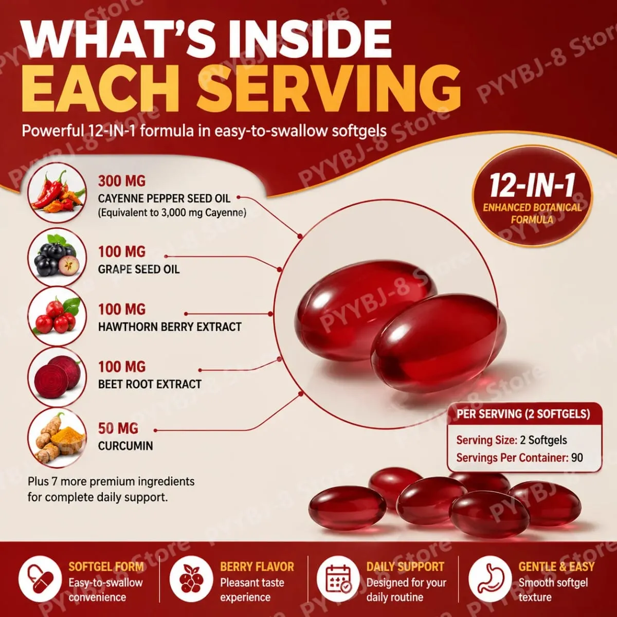 Cayenne Pepper Softgels with Chili Pepper Seed Oil Berberine and Vitamin E Support Normal Digestive Etabolism & Immune Health