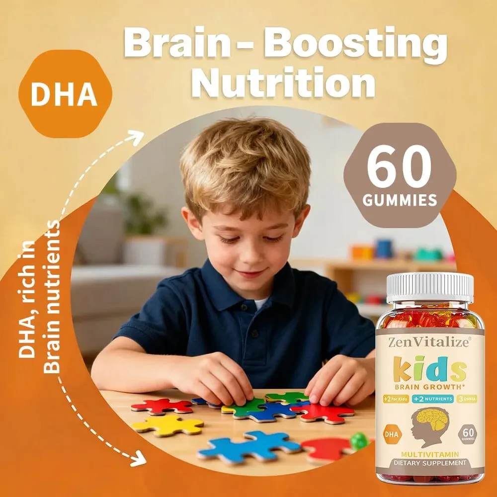 Kids Brain Development Gummies - with Omega 3 DHA Promotes Children's Brain Health Memory & Immune