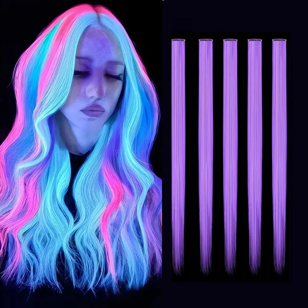 Glow in the Dark Hair Extensions Luminous Colored Hairpieces Colorful Hair Clips Synthetic Neon Fake Hair Clips Hair Accessories — image 8