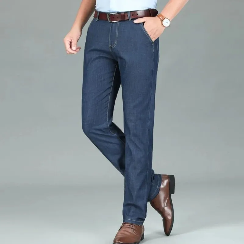 2026 New Seasons Lightweight Fit Straight Men's Jeans Classic Business Clothes Thin Cotton Elastic High Waist Casual — image 6