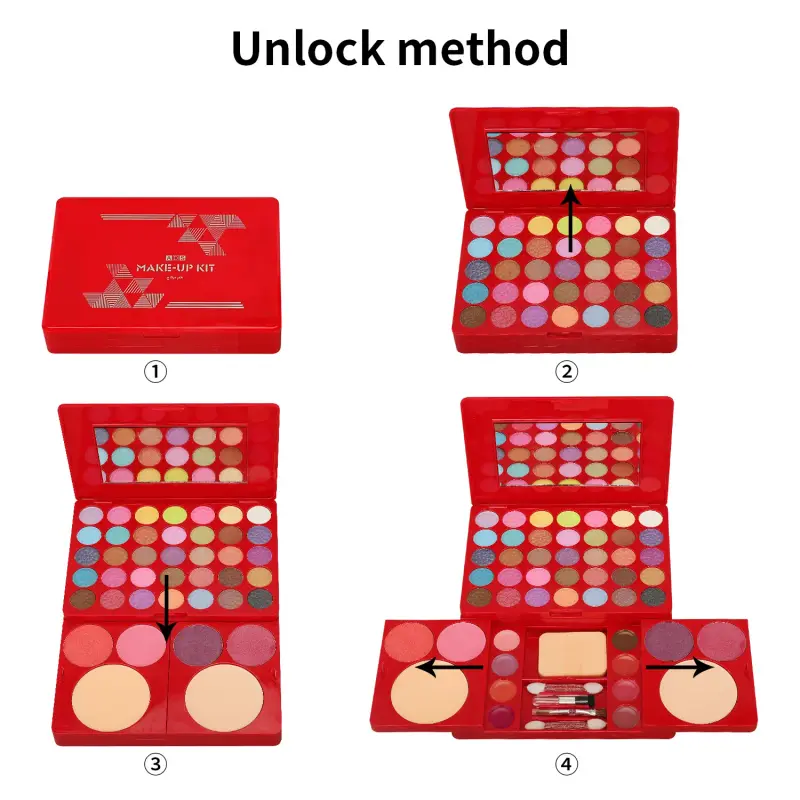 Kit de maquillage pour femmes, ensemble complet multifonctionnel tout-en-un, boîte rouge, 49 couleurs, visage, lèvres, ombre à paupières, surligneur, brosse, Palette de maquillage