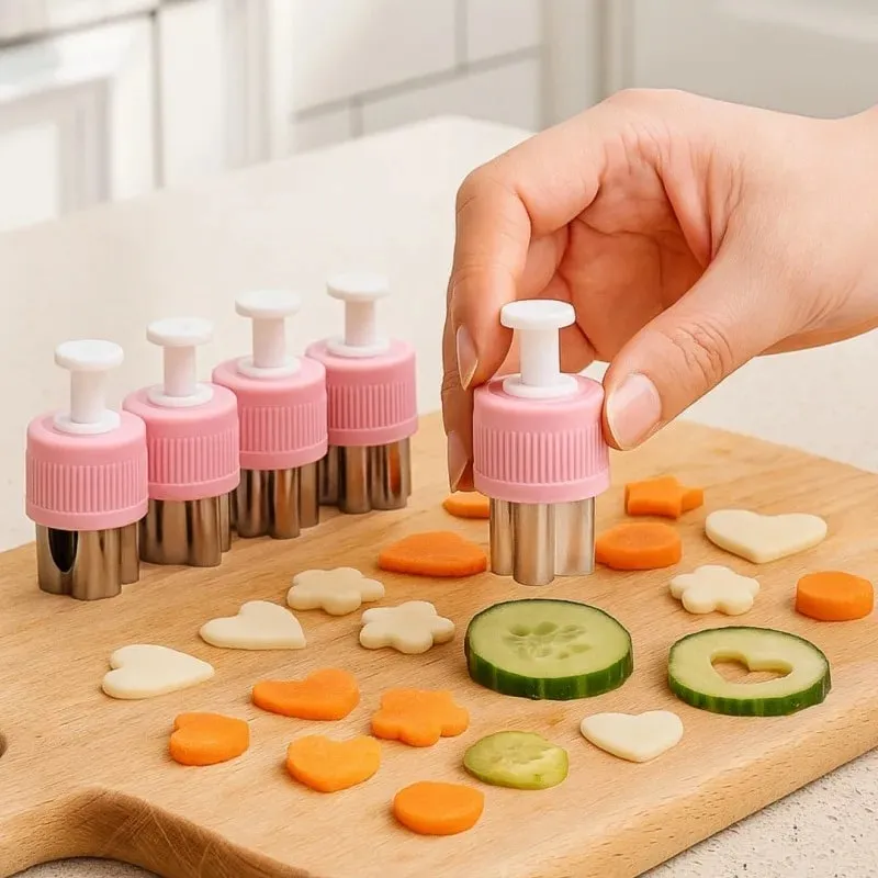 Kids Vegetable Fruit Shapes Cutter Set for Bento Box Decorating Cookie Stamps Lunch Making Kit — image 2