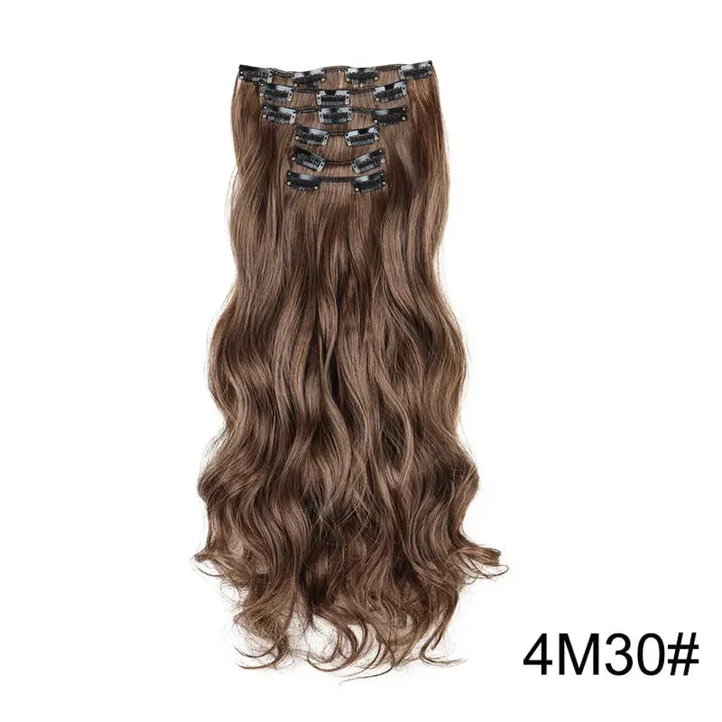 24 Inch Synthetic Clip in Hair Extensions Long Straight Heat Resistant Fiber Hairpiece for Party Cosplay Daily Wear Blonde Black