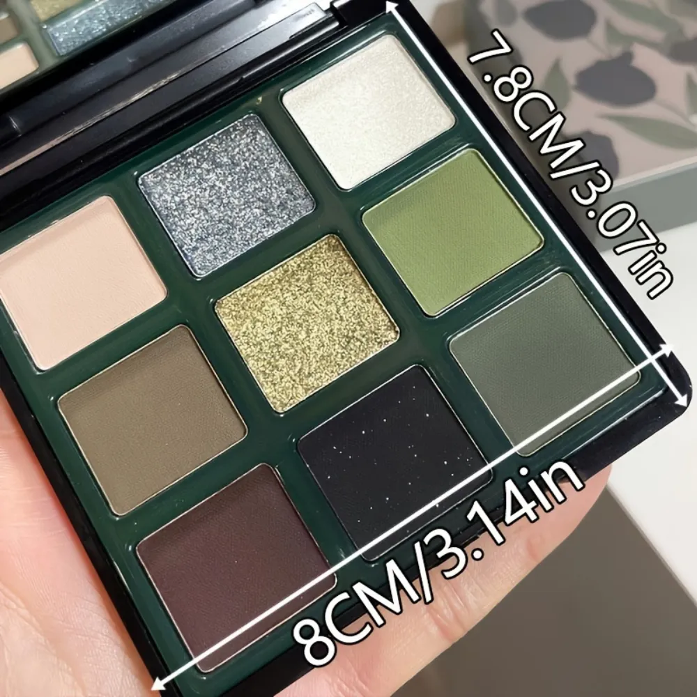 9 Color Eyeshadow Palette Olive Green Eye Look Pearlscent Shimmer Matte Eyeshadow Pink Palette Flash Cosmetics — image 6
