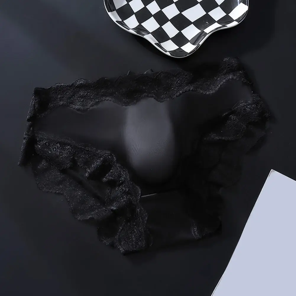 Men's Sexy Very Hot LingerieLace Ice Silk Briefs Sexy Accessories Hot Underwear Sissy 3D Bulge Pouch Bikini High Elastic Panties