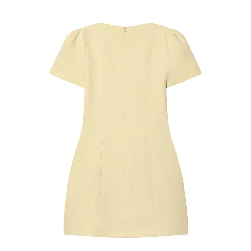 2026 Pleated Short Dresses for Women Yellow Holiday Women's Dresses Elegant Party Dresses Woman Short Sleeve Formal Dress — image 5