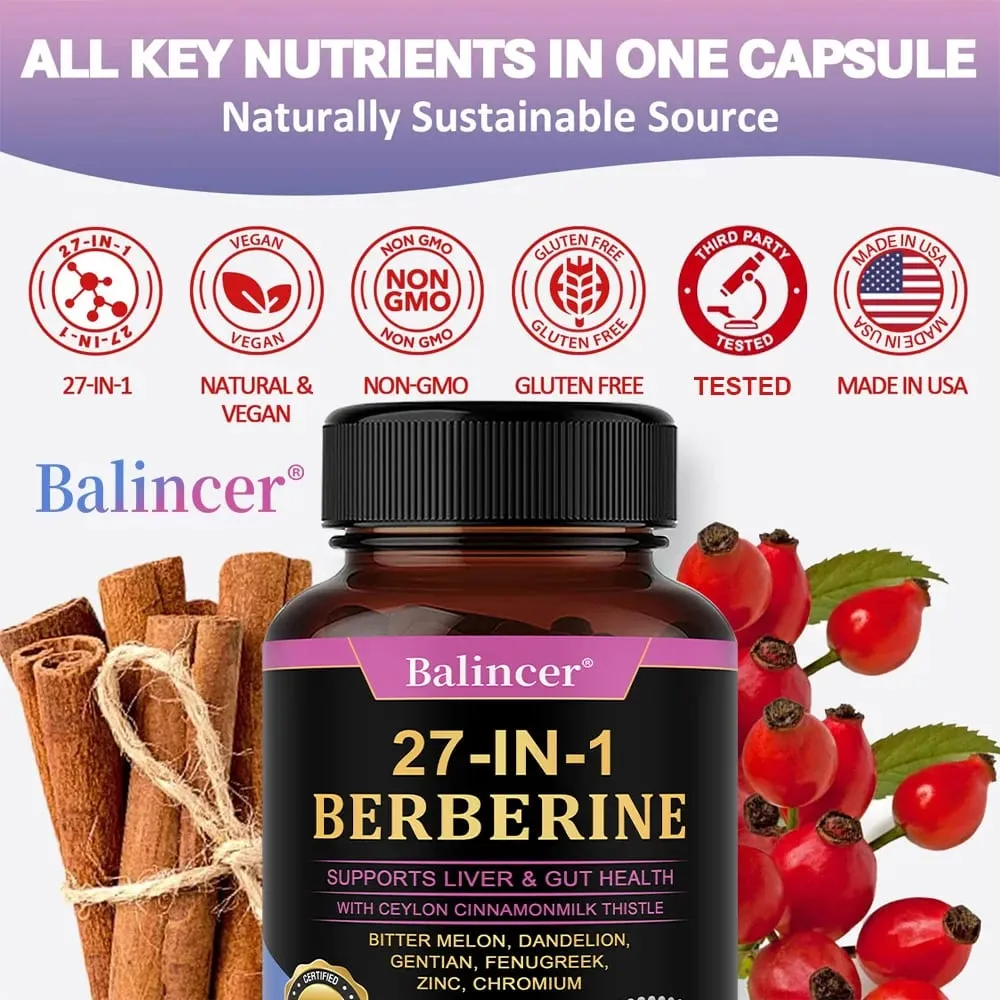 Suplemen Diet Berberin - dengan Metabolisme Kayu Manis Ceylon Manajemen Berat Badan yang Sehat Sistem Kekebalan Tubuh Kesehatan Peredaran Darah — image 4