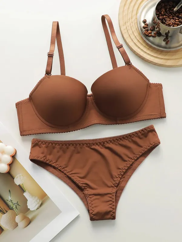 Hot selling solid color 2-piece underwear set multi-color daily four season Bra set comfortable to wear sexy Lingerie 2611 — image 9
