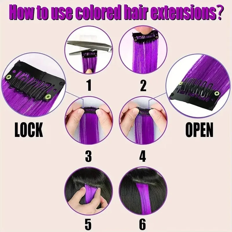 20Inch Synthetic Colorful 5pcs/set Clip Hair Extensions High Temperature Long Straight Hairpieces for Women Daily Party Use — image 6