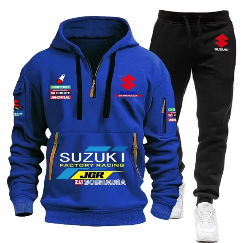 2026 Suzuki Men's Hoodie, Half-Closed Front Multi-Pocket Sport Shirt + Athletic Pants Two-Piece Set for Cycling, Running and Mot — image 6