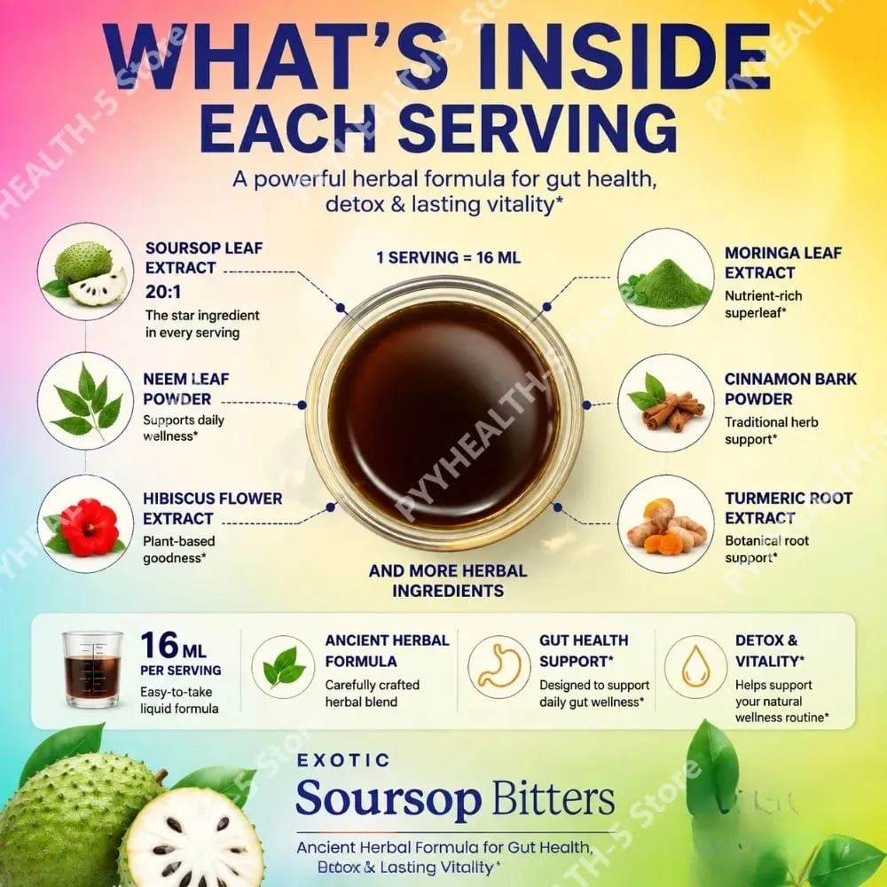 Herbal Soursop Bitters Liquid Supplement Black Seed Moringa Irish Moss Drops for Gut Digestive Wellness Immune 16 Fl Oz(473ml) — image 5