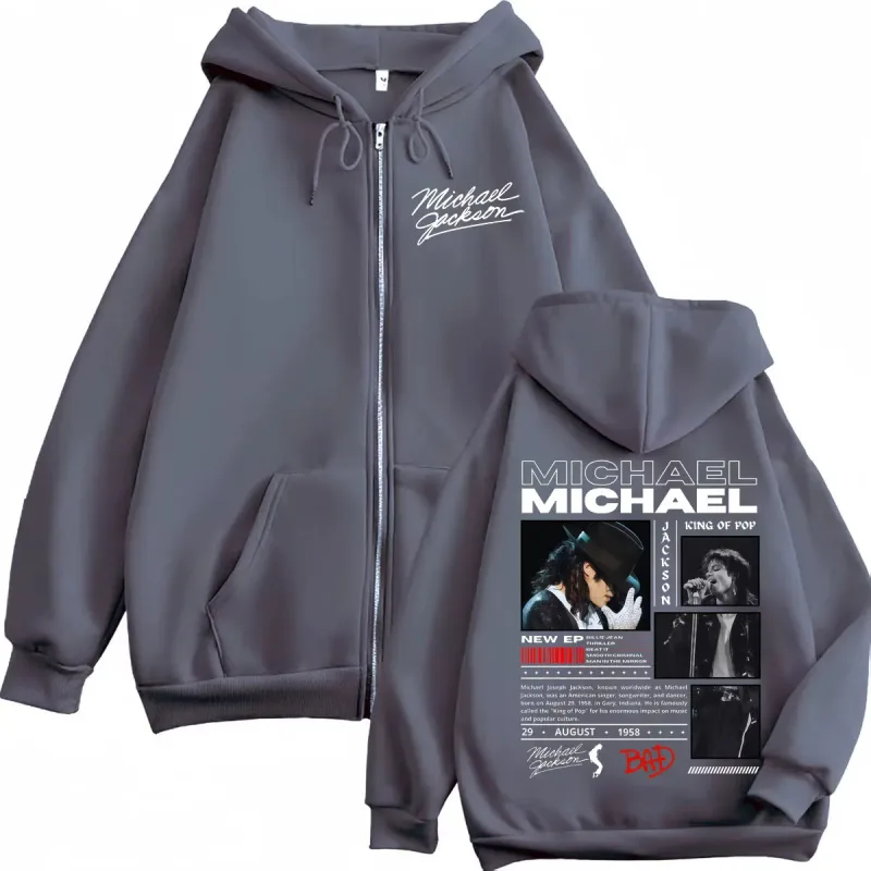 Singer Michael Jackson Classics Zipper Hoodies Rock Fashion Vintage Zip Up Pullovers Men Women Casual Long Sleeve Sweatshirts — image 3