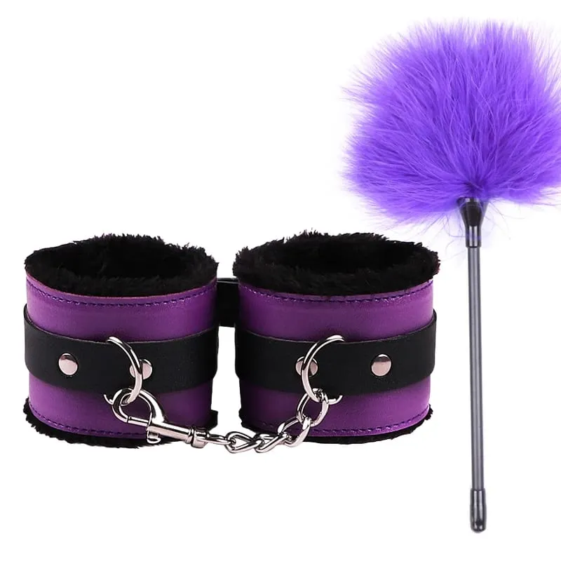 Sex Toys For Women Bdsm Set Sexy Leather Plush Sex Toys Bondage Kit Handcuffs Feather Blindfold Fetish Flirt Goods For Adults — image 15