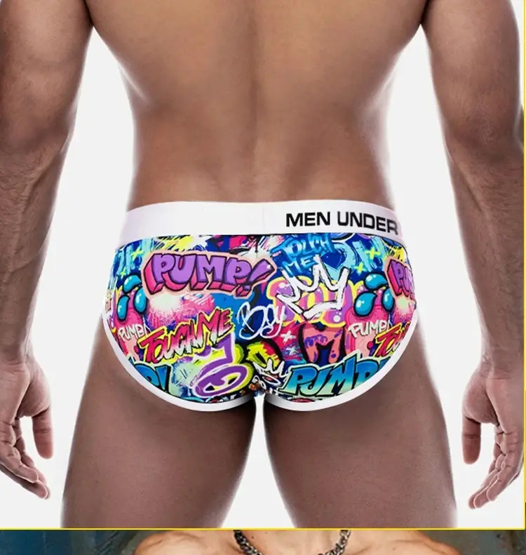 Cueca boxer masculina de mistura de algodão e nylon, cueca boxer com estampa graffiti, cintura elástica larga, não apertada, roupa íntima esportiva, 1 peça