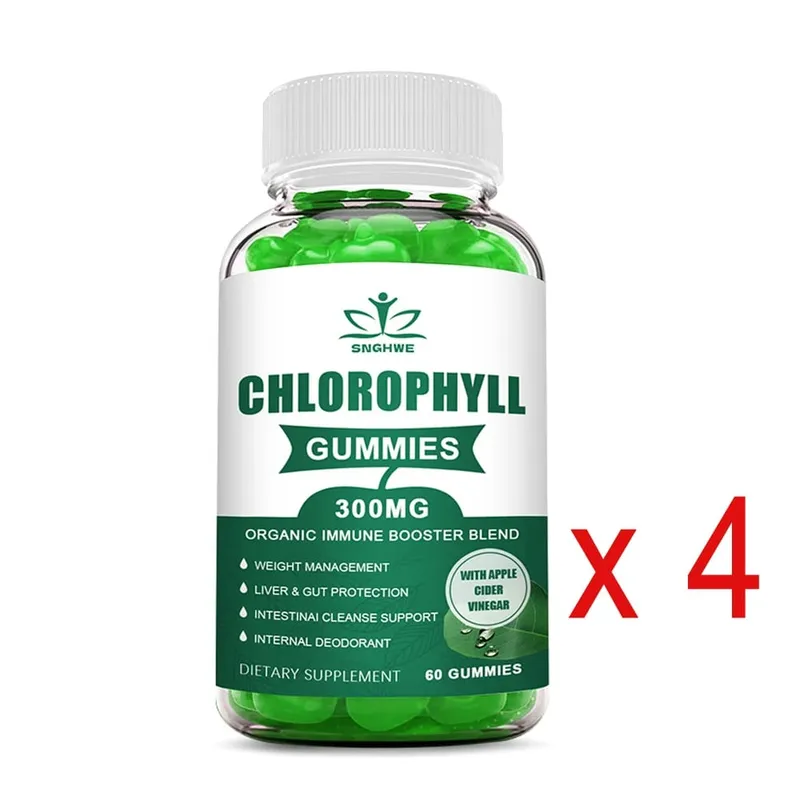 Chlorophyll Gummies-dengan ACV Vitamin D3 C E B12 -Tenaga Deodoran Asli Tingkatkan Imun & Pencernaan Menyokong Vegan 60 Gula-gula