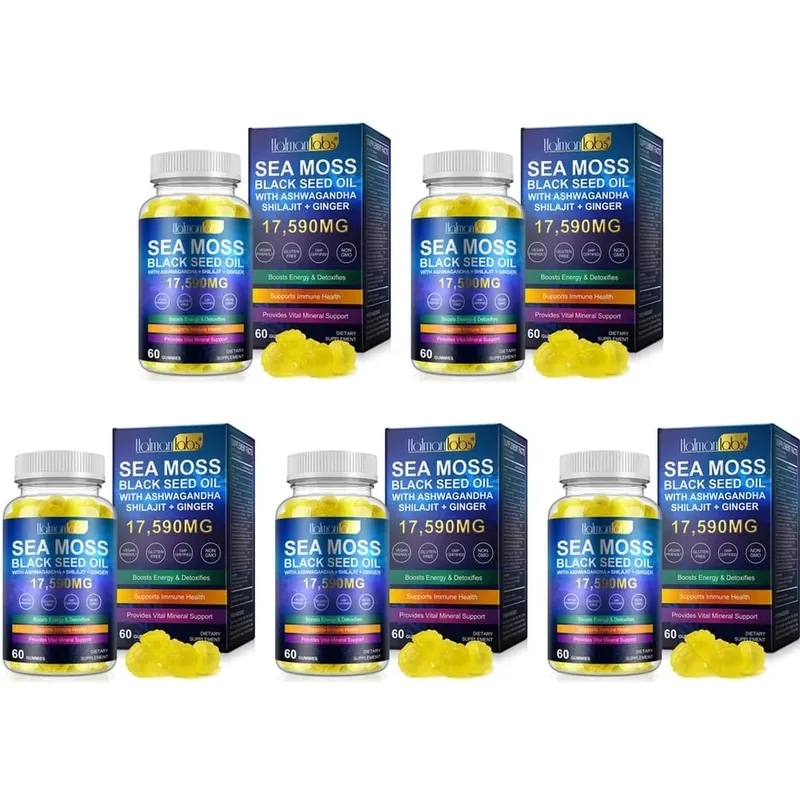 HalmanLabs Sea Moss Black Seed Oil Gummies na may Vitamin C at Vitamin D para sa Immune Health at Vital Mineral Support 60 Gummies