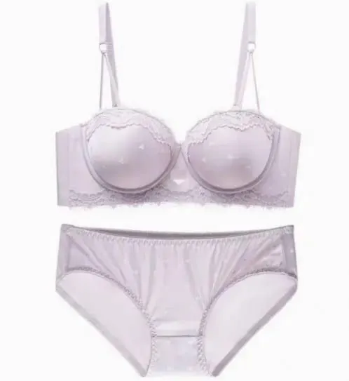 Sweet Girls Heart Lace Bra Set Sexy Push Up Lingerie for Small Breast Anti Sag Side Support Underwear 32‑38AB Bra Set