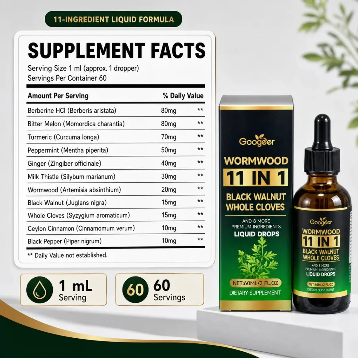 Wormwood 11 in 1 Liquid Drops - Black Walnut & Whole Cloves with Berberine Turmeric for Gut Health & Digestive Support 60ml — image 7