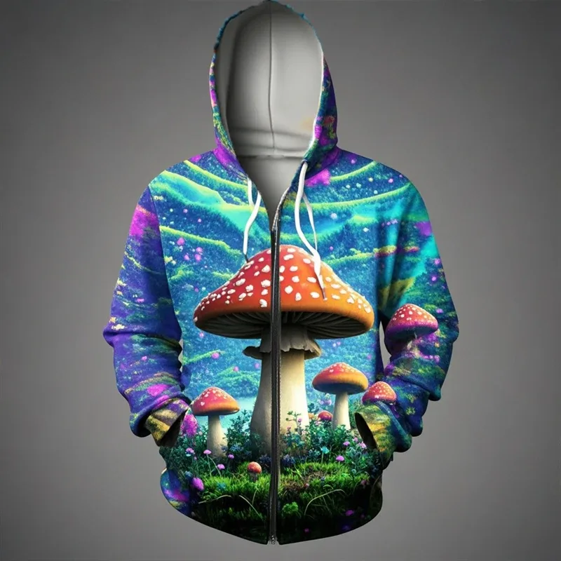 Mushroom 3D Print Zipper Hoodie Men Women Casual Fashion Hooded Sweatshirts Male Oversized Tracksuit Hoodies Man Coat Clothing — image 24