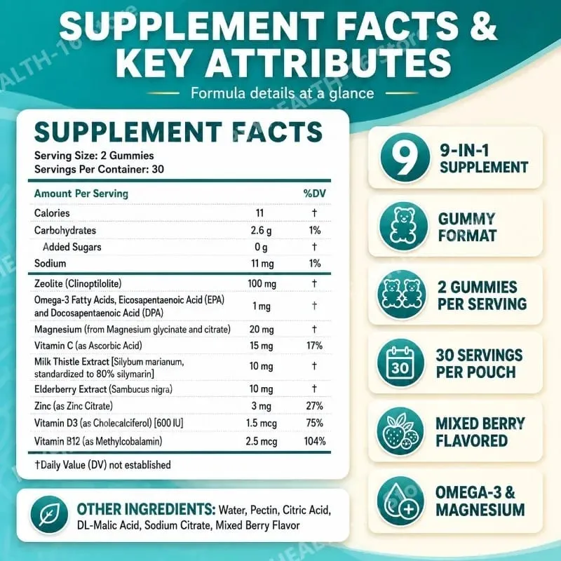 Kids Multivitamin Gummies with Omega 3 Magnesium Zinc Vitamin C D3 B12 Mixed Berry Flavor Daily Wellness Supplement 60 Gummies — image 2