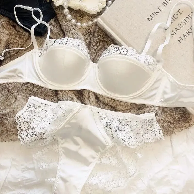 Hot Sale French Style Lace Satin Lingerie Set For Women Sexy Push Up Thin Comfortable Breathable Daily Wear Intimates Bra Set — image 3