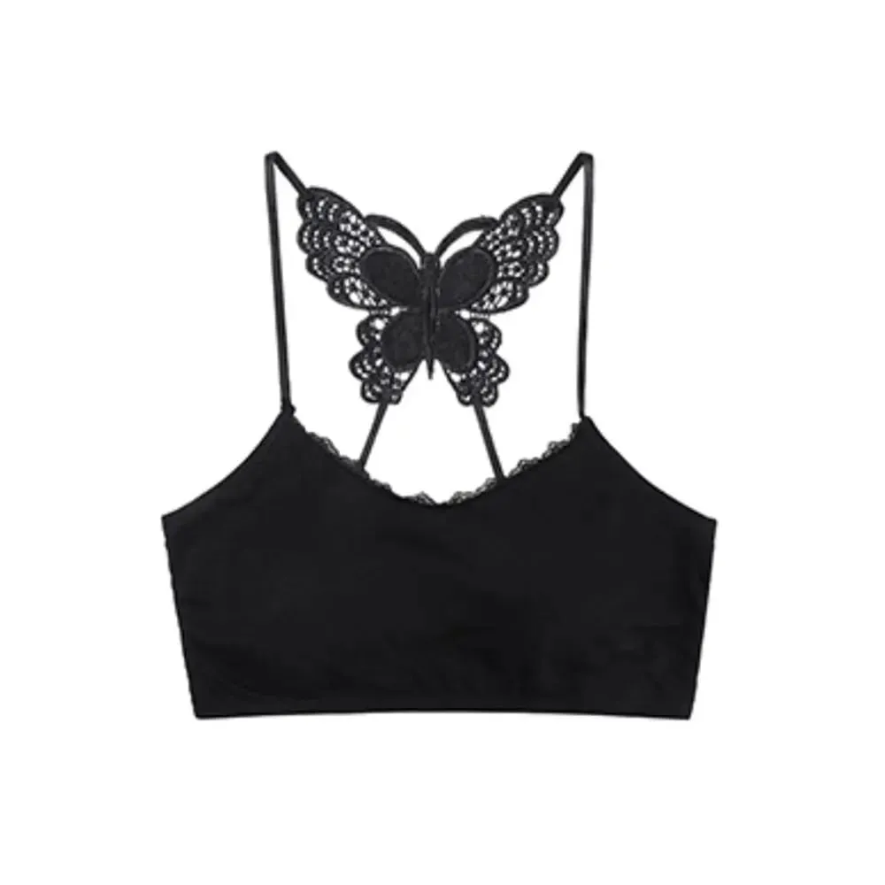 Flattering Slim Crop Top Women Lace Butterfly Back Cami Top Padded Built Bra Spaghetti Strap Sleeveless Tank Inner Underwear — image 5