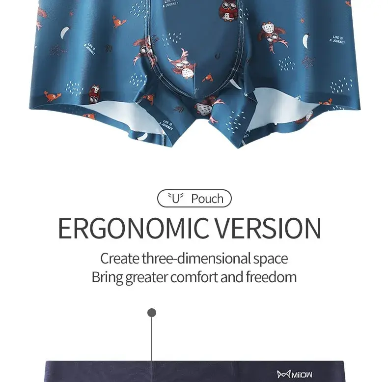 MiiOW 4Pcs Animal Print Boxershorts Cotton Underpants Sexy Men Underwear Boxers Shorts Breathable Plus Boxer Soft Male Panties