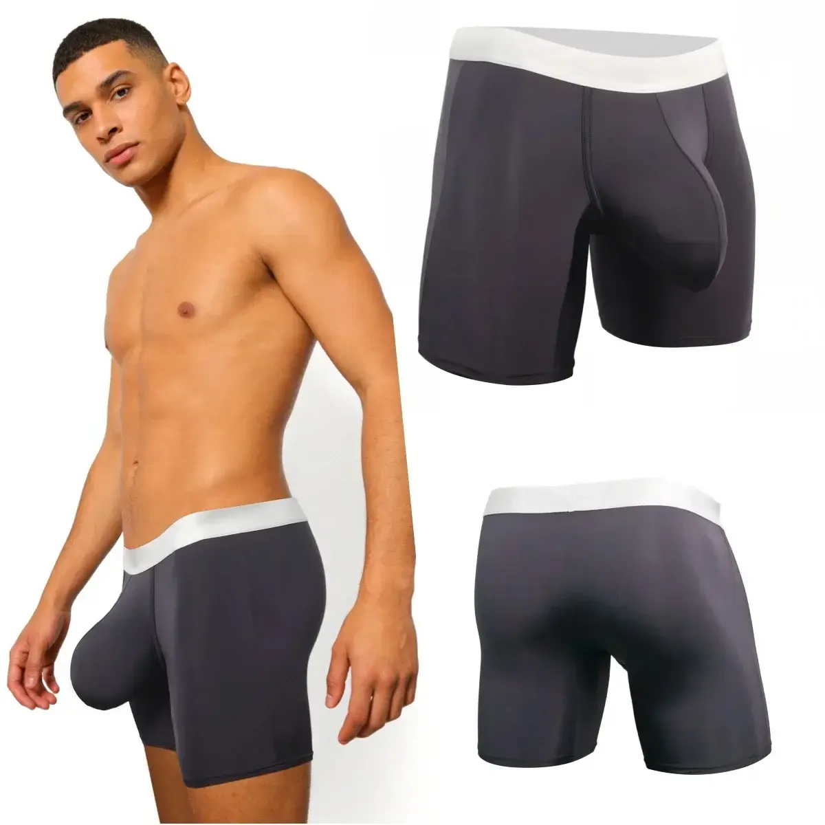Men Ice Silk Boxer Briefs Deep U Convex Pouch Breathable Cool Quick Dry Sports Running Underwear Anti Chafe Seamless Underpants — image 12