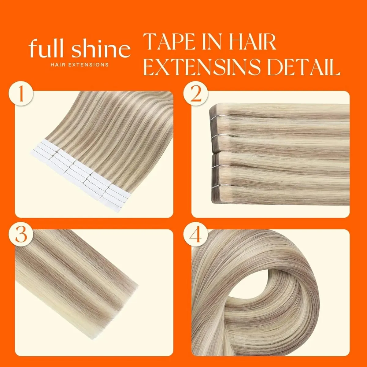 Full Shine 20-Piece Seamless Tape-in Human Hair Extensions Crafted with Injected Machine Remy Hair Invisible Tape-in Extension