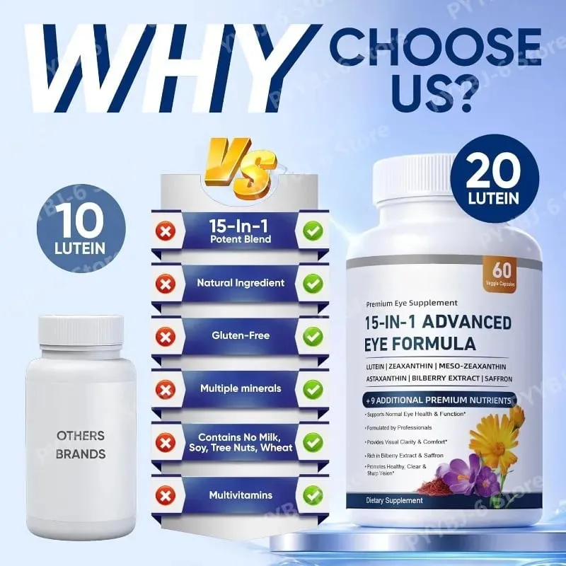 15-in-1 Advanced Eye Formula Lutein Zeaxanthin Bilberry Extract Vitamin C & E Supports Eye Health 60 Veggie Capsules for adult — image 5