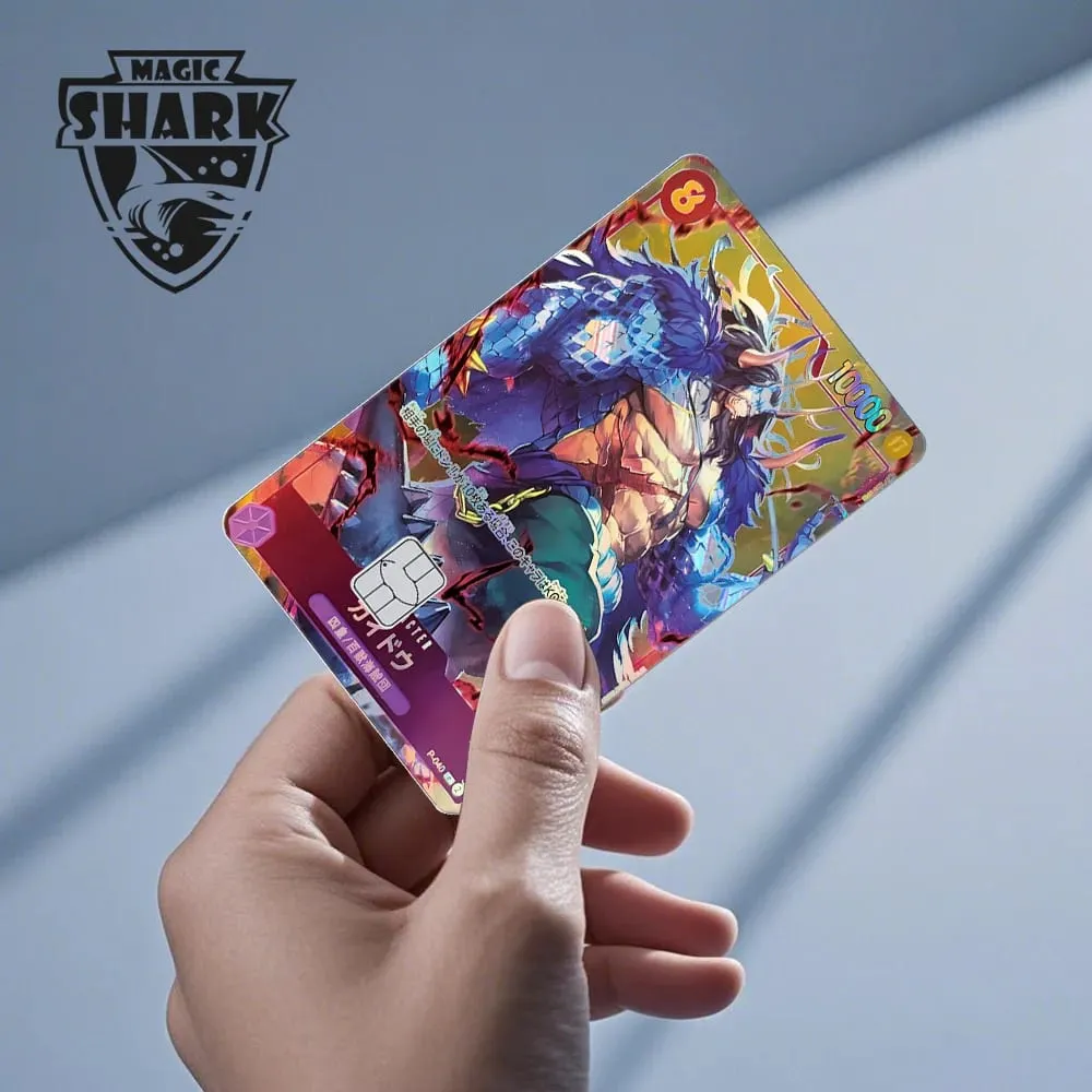 Magic Shark Luffy Nami Ace Zorro OP TCG Card Style Lazer Holographic Thin Sticker Film Skin for Debit Credit Card