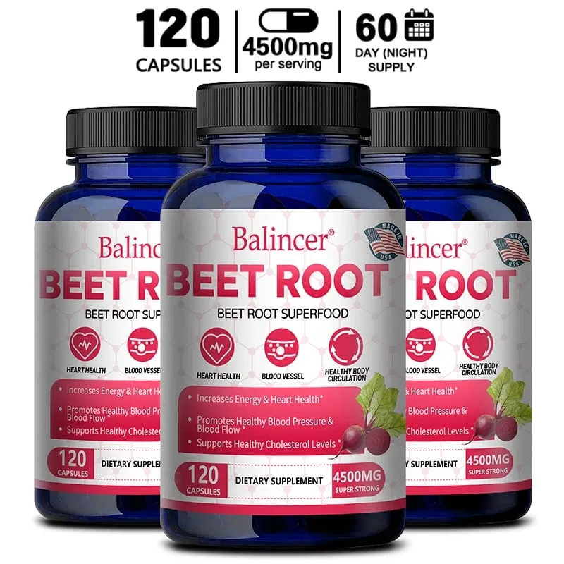 Beetroot Capsules 2500mg Support Daily Blood Circulation Cardiovascular Wellness Physical Endurance & Immune Balance
