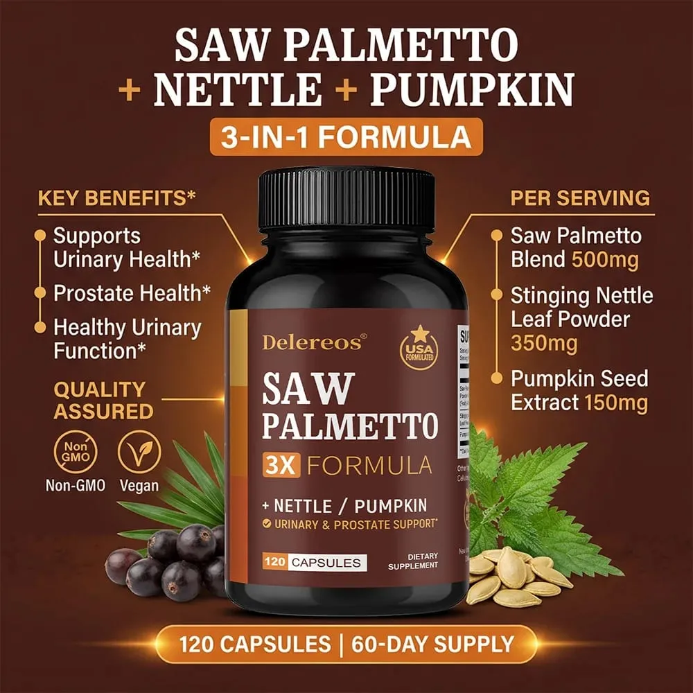 Saw Palmetto Prostate Health Supplement To Promote Urinary Tract Function - 500mg Per Serving DHT Blocker Hair Vitamin Vegan — image 4