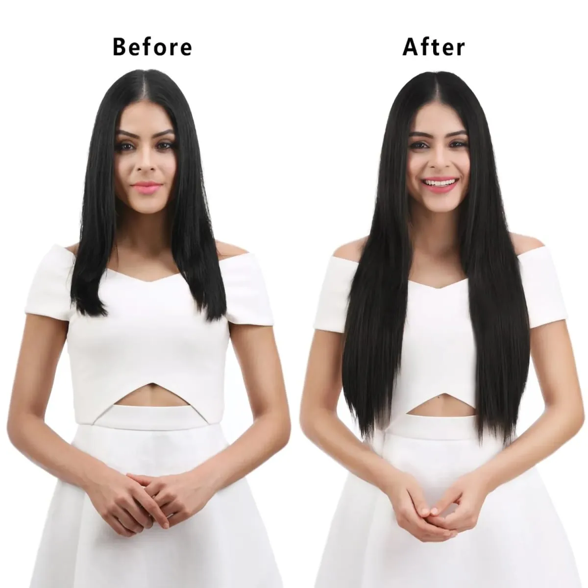 24 Inch Synthetic Clip in Hair Extensions Long Straight Heat Resistant Fiber Hairpiece for Party Cosplay Daily Wear Blonde Black