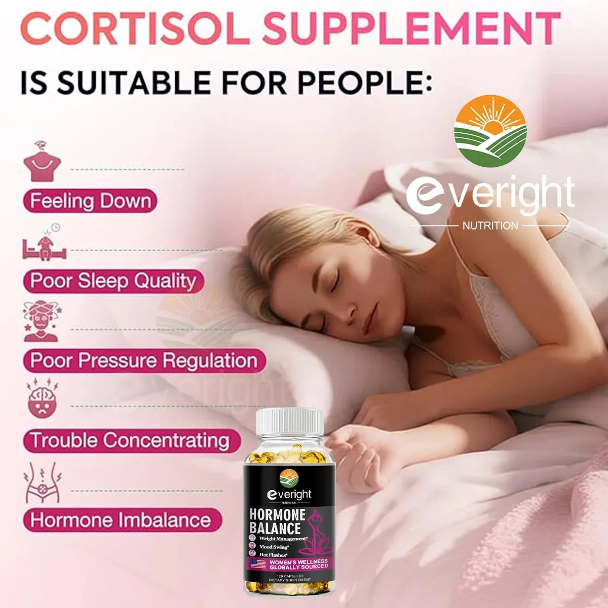 Hormone Balance Capsules for Women Mood Swings Menopause Sleep Anxiety Stress Cortisol Health Supplement — image 2