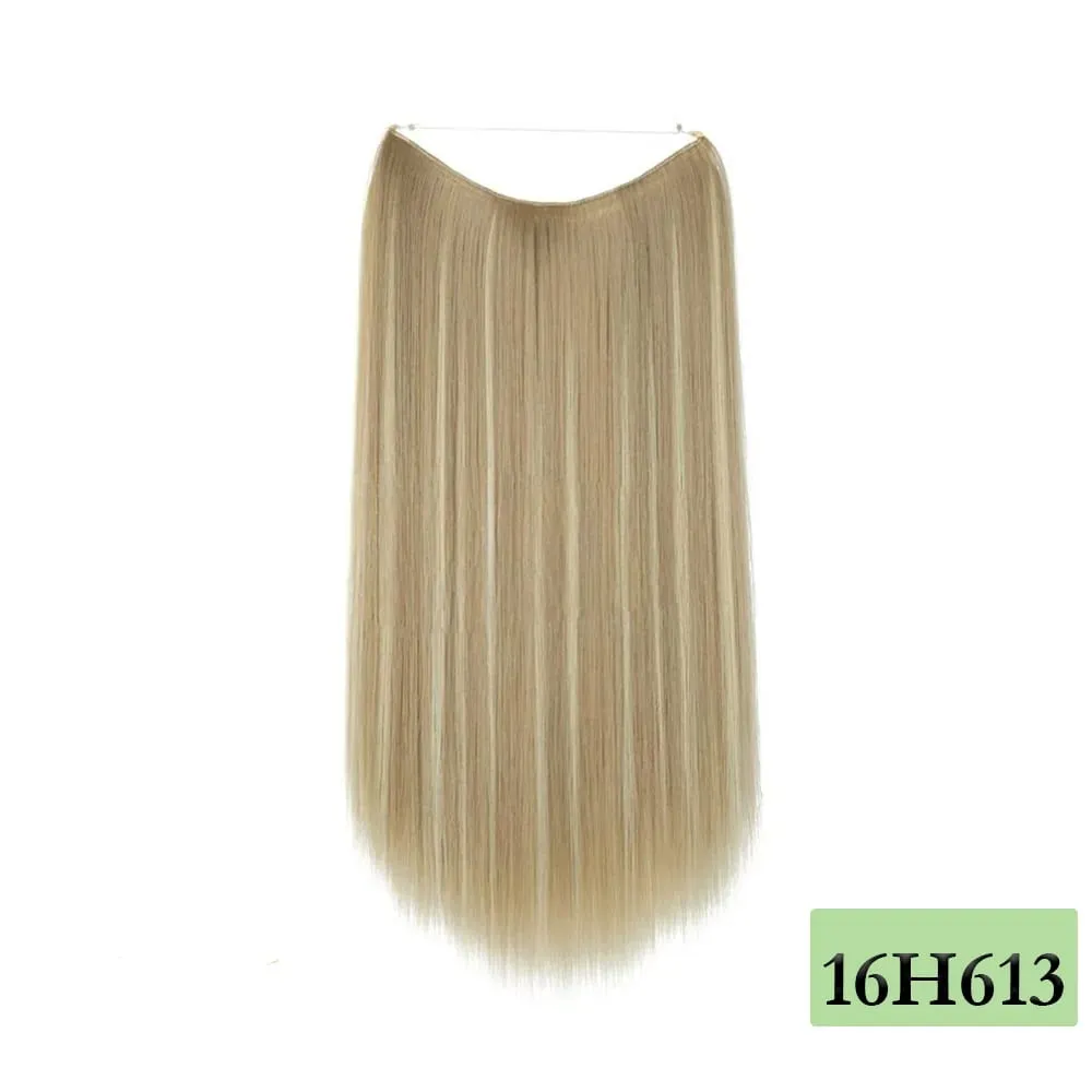 22" Long Straight Invisible Halo Hair Extensions 120g/pc 27-613 Blonde Synthetic Fish Hair Pieces Ombre Brown Wire Clip In Hair — image 6