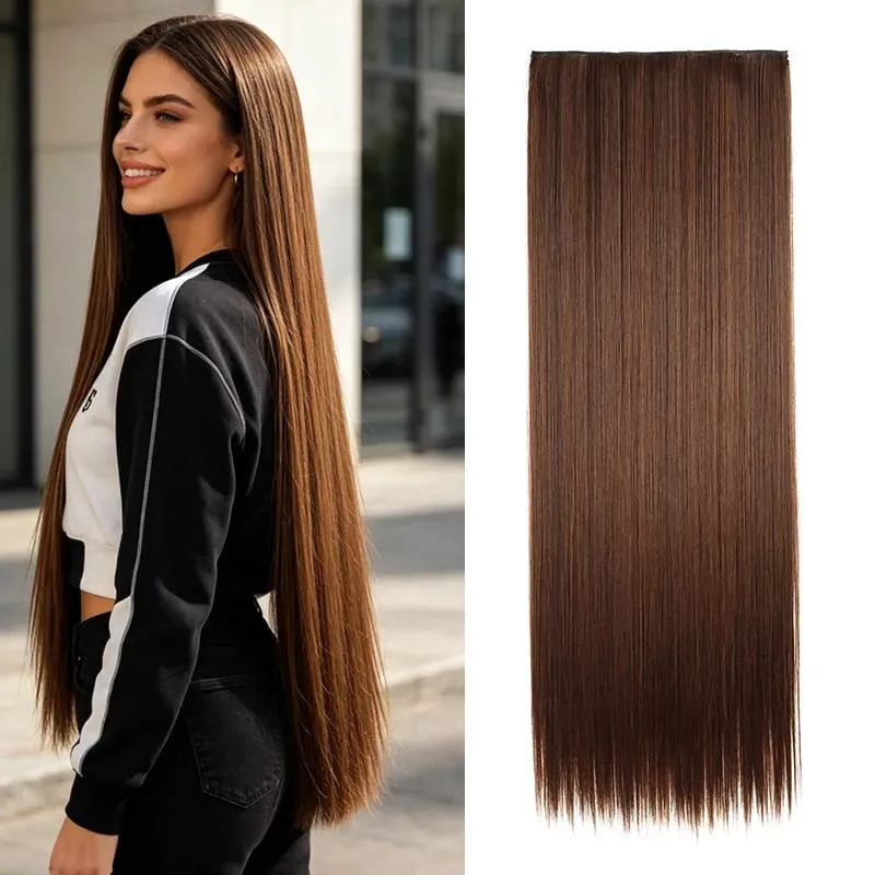 Synthetic 32Inch/40Inch Super Long Straight Clip In Hair Extensions Heat Resistant Hairpiece for Women Daily Party Use — image 9